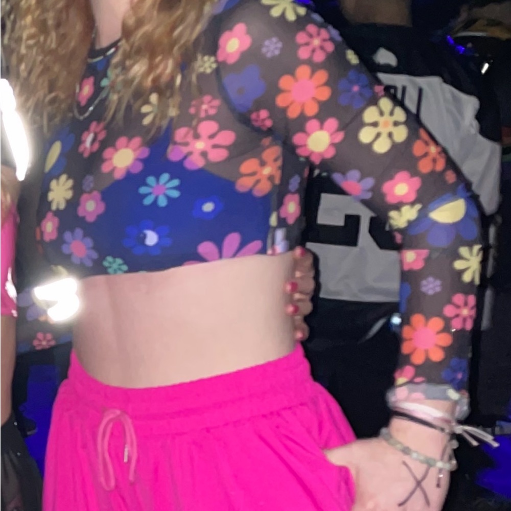 Y2K Festival Rave Mesh Floral top